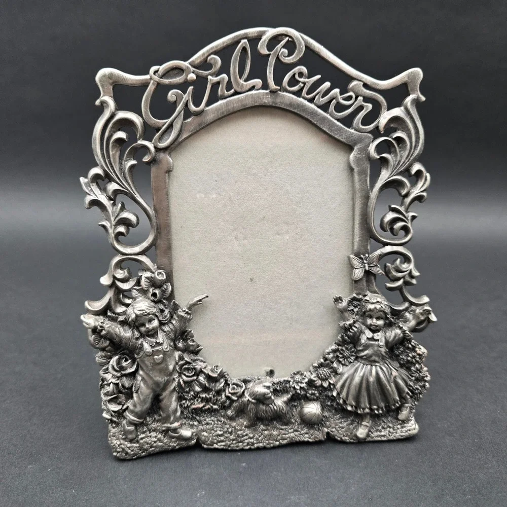 HK Perfect Girl Power Vintage Pewter Style Photo Frame Girls Puppy Butterfly 5x6
